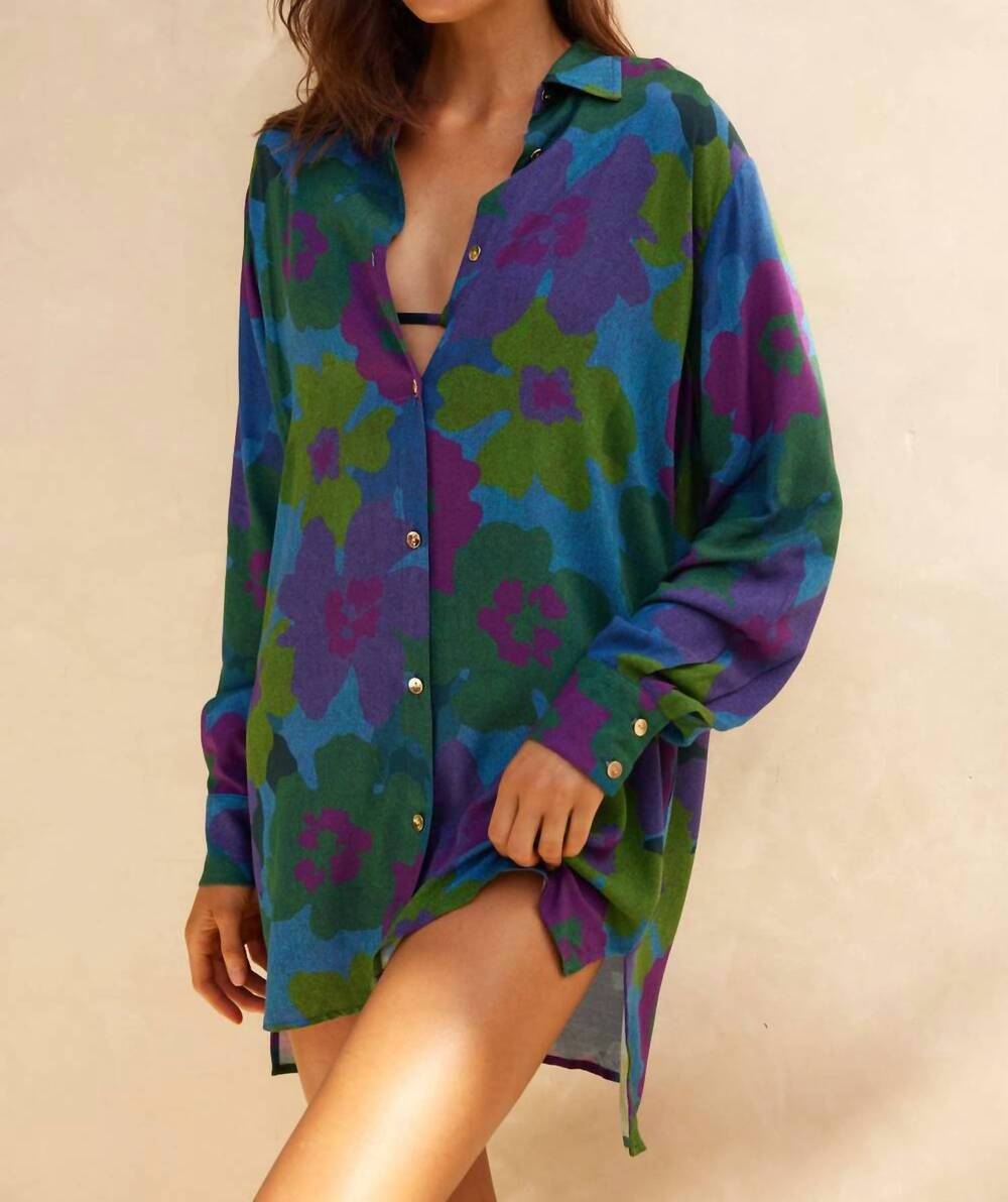 NEW AQUARI women's solara shirt dress in night bloom
